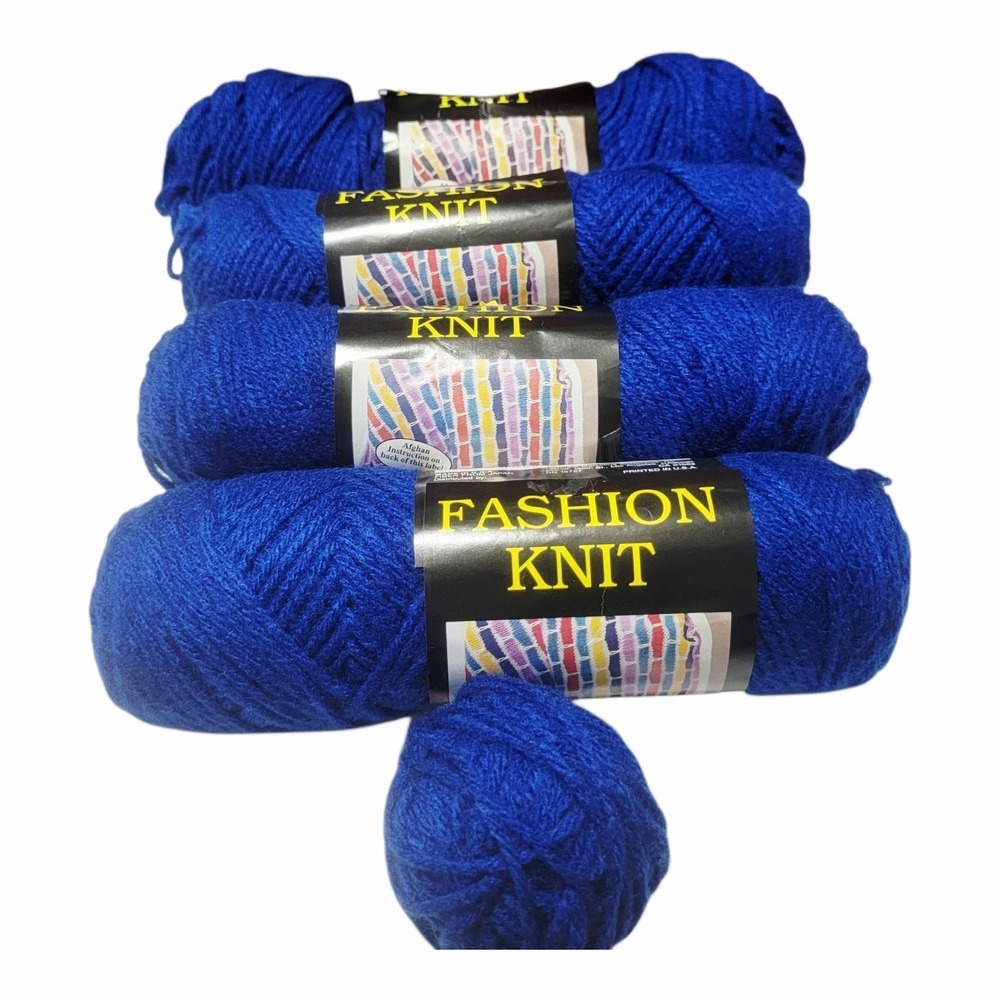 Vintage Fashion‎ Knit Vonnel Yarn Royal Blue 4 Skeins Acrylic Worsted 4 Ply USA
